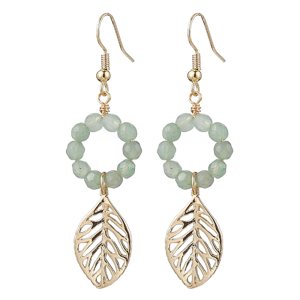

PandaHall Golden Brass Leaf Dangle Earrings, Natural Green Aventurine Beaded Long Drop Earrings, 17x4mm Green Aventurine Leaf