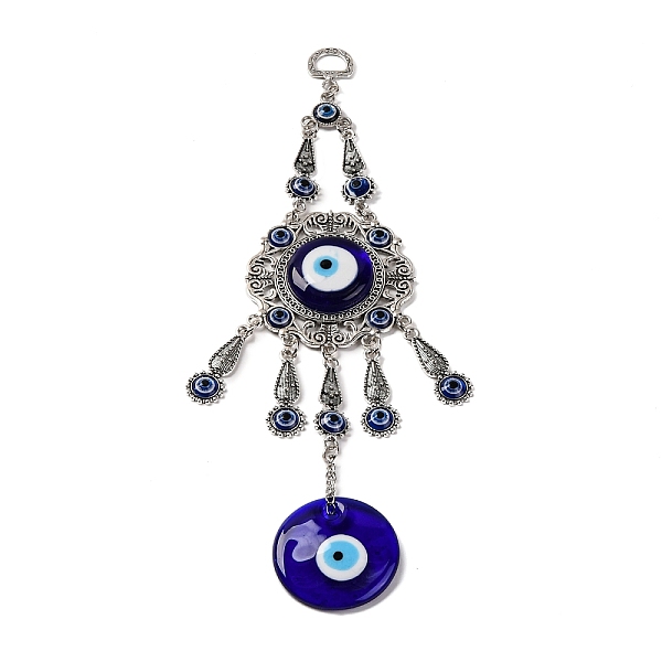 Blue Flat Round with Evil Eye Lampwork Pendant Decoration