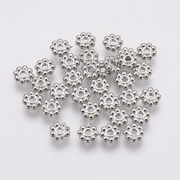 

PandaHall Alloy Daisy Spacer Beads, Flower, Platinum, 5x1.5mm, Hole: 1.8mm Alloy Flower