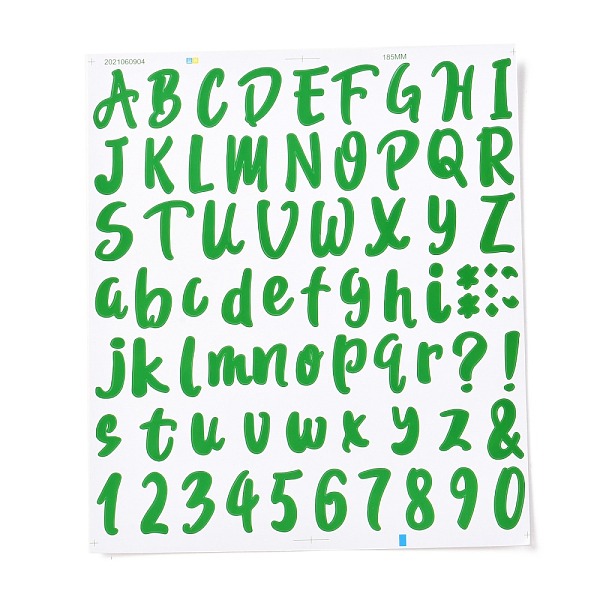 PandaHall Number & Alphabet & Sign PVC Waterproof Self-Adhesive Sticker, for Gift Cards Decoration, Green, 21.5x18.5x0.02cm, Tags...