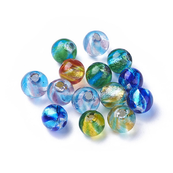 

PandaHall Handmade Silver Foil Lampwork Beads, Round, Mixed Color, 10~13mm, Hole: 1.6mm Silver Foil Round Multicolor