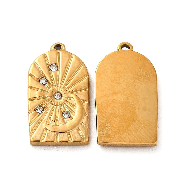 

PandaHall Ion Plating(IP) 304 Stainless Steel Pendants, with Crystal Rhinestone, Arch with Moon Charms, Golden, 19x10.5x2mm, Hole: 1mm...