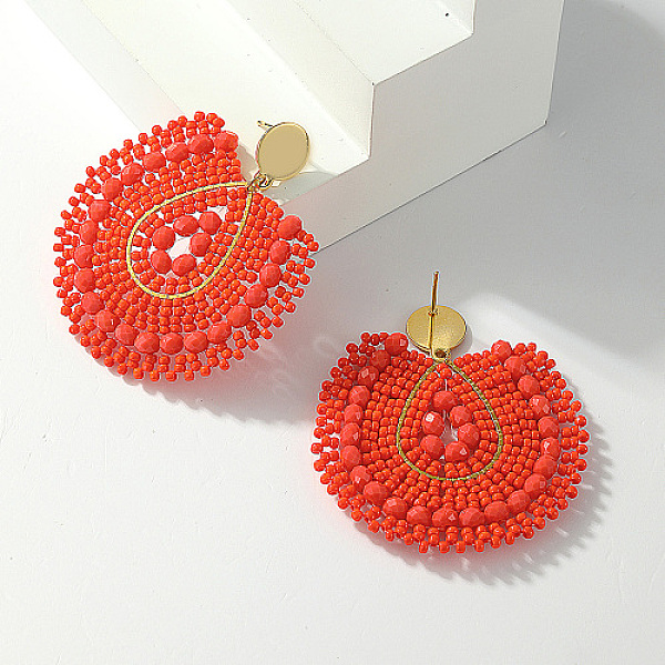 

PandaHall Bohemian Style Fan Glass Seed Beaded Dangle Stud Earrings for Women, Real 18K Gold Plated 304 Stainless Steel Ear Studs, Red...