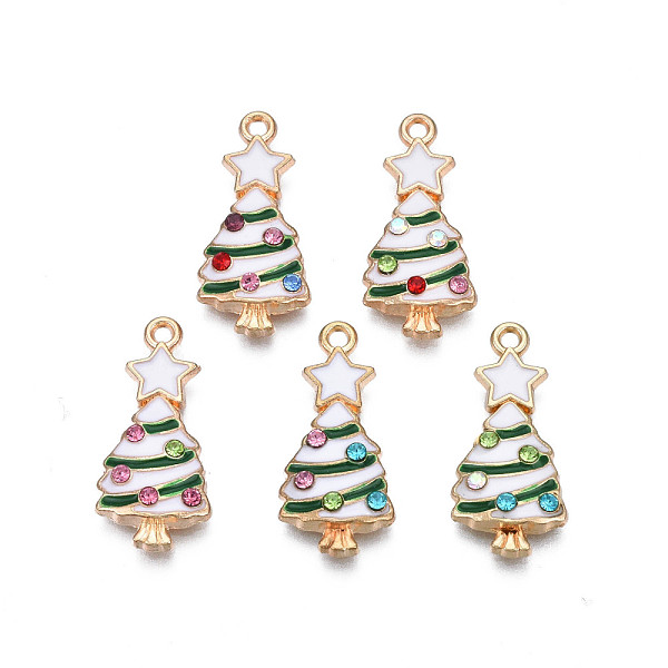 

PandaHall Rack Plating Alloy Enamel Pendants, with Rhinestone, Cadmium Free & Nickel Free & Lead Free, Light Gold, Christmas Tree, White...