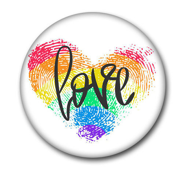 

PandaHall Rainbow Color Pride Flat Round Tinplate Lapel Pin, Badge for Backpack Clothes, Word, 44mm Tinplate Word