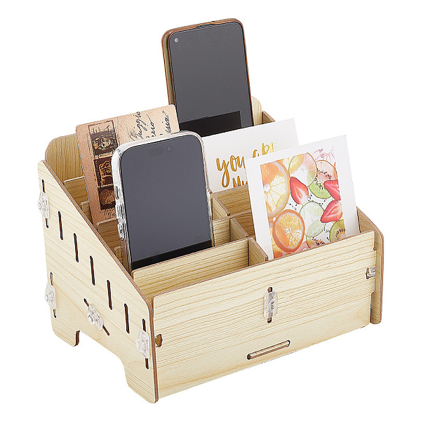 PandaHall 12 Grid Wooden Assembly Desktop Organizers, Mobile Phone Management Storage Box, Card Display Rack, Wheat, Finished: 215x155x160mm...