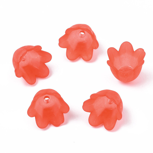 

PandaHall Transparent Acrylic Bead Caps, Frosted, Flower, 6-Petal, Orange Red, 8x10.5x10.5mm, Hole: 1.4mm Acrylic