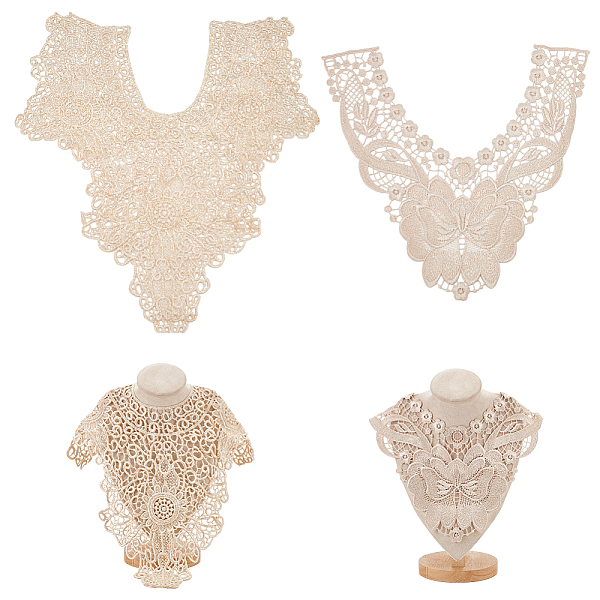 PandaHall BENECREAT 2Pcs 2 Styles Lace Collar, Beige Cut-Out Fake Collar, Removable Lace Collar Trim for DIY Lace Accessories Embroidered...