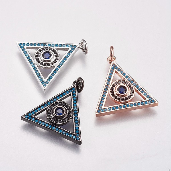 

PandaHall Brass Micro Pave Cubic Zirconia Pendants, Triangle with Flat Round, Colorful, Mixed Color, 20x19.5x3.5mm, Hole: 3mm Brass+Cubic...