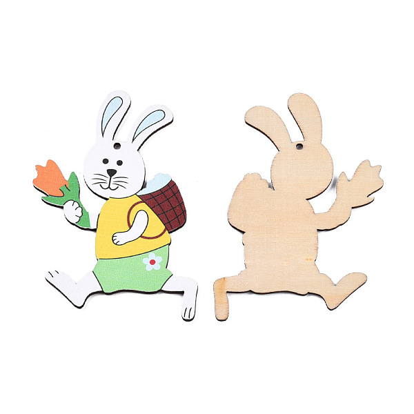

PandaHall Single-Sided Printed Wood Big Pendants, Rabbit Charm with Flower, Yellow, 97x60x2mm, Hole: 3mm Wood Rabbit Yellow
