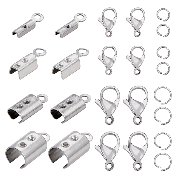 

PandaHall DIY Jewelry Clasps Kits, with 304 Stainless Steel Folding Crimp Cord Ends & Lobster Claw Clasps & Jump Rings, Stainless Steel...