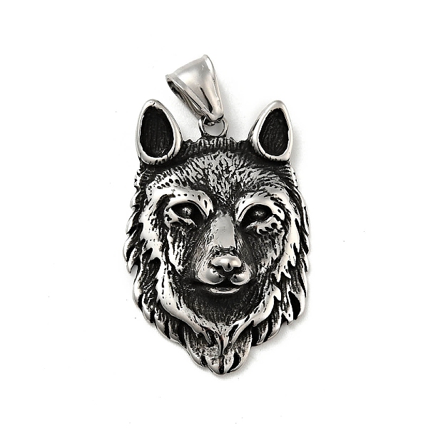 PandaHall 304 Stainless Steel Pendants, Wolf, Antique Silver, 40x27x10.5mm, Hole: 4x8mm 304 Stainless Steel Other Animal