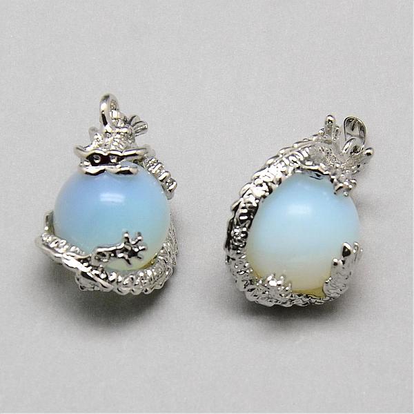 

PandaHall Opalite Pendants, with Alloy Findings, Round, Platinum, 27~28x20x17mm, Hole: 5x3mm Opalite Round