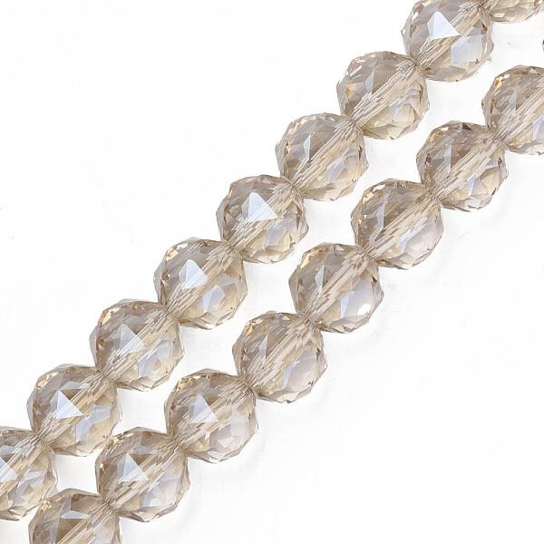 

PandaHall Electroplate Transparent Glass Bead Strands, Faceted, Round, Wheat, 12x11mm, Hole: 1.2mm, about 50pcs/strand, 22.05 inch(56cm)..., Orange