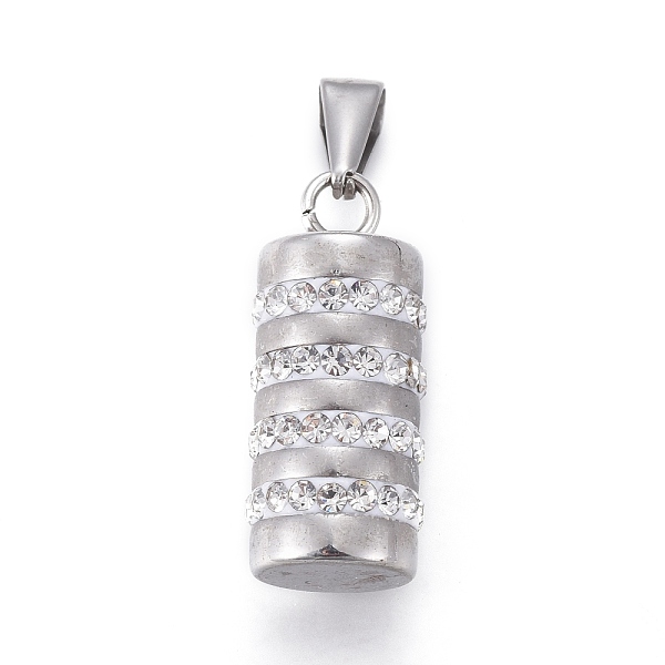 

PandaHall 304 Stainless Steel Pendants, with Polymer Clay Rhinestone, Column, Stainless Steel Color, 25x10.5mm, Hole: 3x8mm Stainless..., White