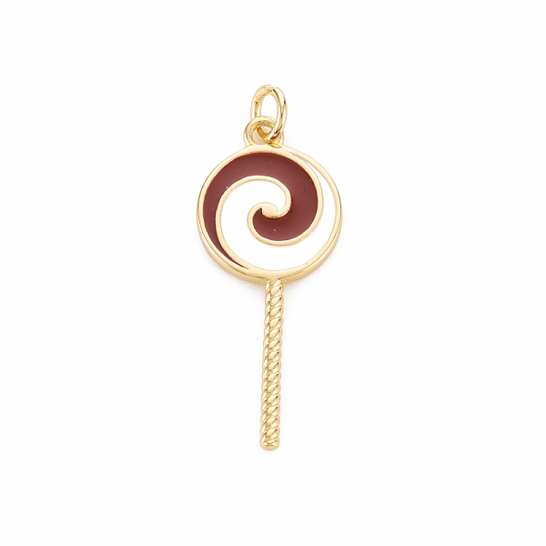 

PandaHall Brass Enamel Pendants, with Jump Ring, Cadmium Free & Nickel Free & Lead Free, Lollipop, Real 16K Gold Plated, Brown...