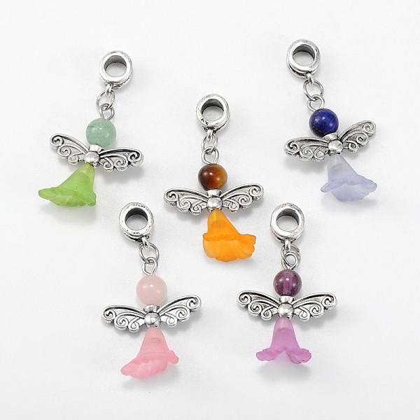 

PandaHall Lovely Wedding Dress Angel Alloy European Dangle Large Hole Pendants, with Mixed Stone Beads and Transparent Acrylic Beads, 38mm..., Multicolor