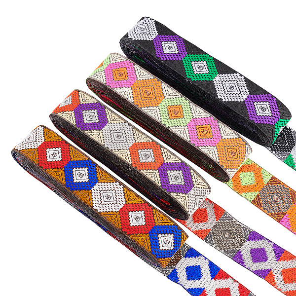 

PandaHall Fingerinspire 14M 4 Colors Ethnic Style Polyester Ribbon, Jacquard Ribbon, Tyrolean Ribbon, Mixed Color, Flat, Rhombus Pattern..., Multicolor