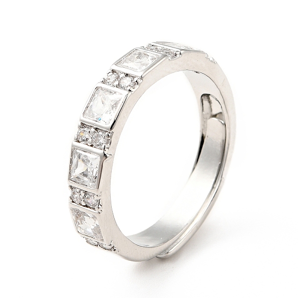 Bague Ajustable Rectangle En Zircone Cubique Transparente