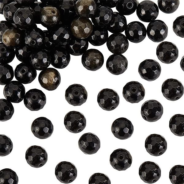 

PandaHall OLYCRAFT 90~96pcs 8mm Natural Golden Obsidian Beads Faceted Spacer Beads Gold Sheen Obsidian Beads Gemstones Loose Stone Beads for...