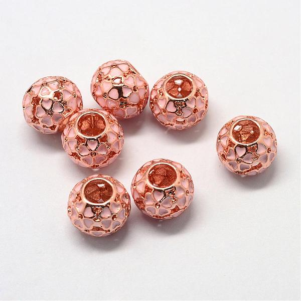 

PandaHall Alloy Enamel European Beads, Large Hole Beads, Rondelle with Flower, Rose Gold, Pink, 10.5x9mm, Hole: 5mm Alloy Rondelle Pink