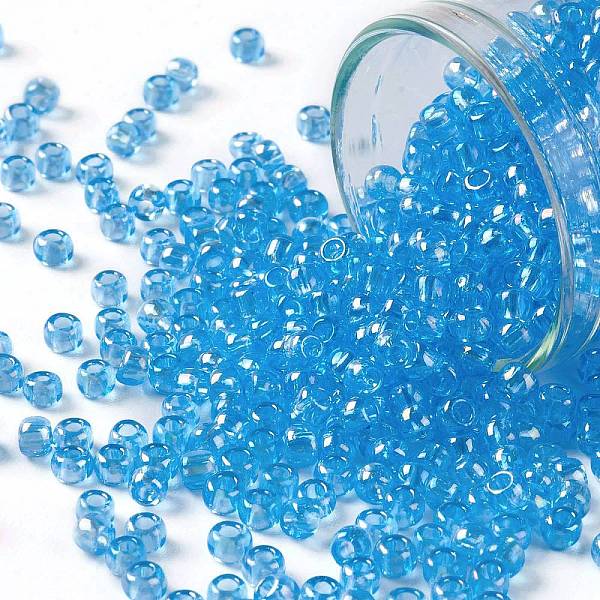 

PandaHall TOHO Round Seed Beads, Japanese Seed Beads, (163) Transparent AB Aqua, 8/0, 3mm, Hole: 1mm, about 222pcs/10g Glass Cyan