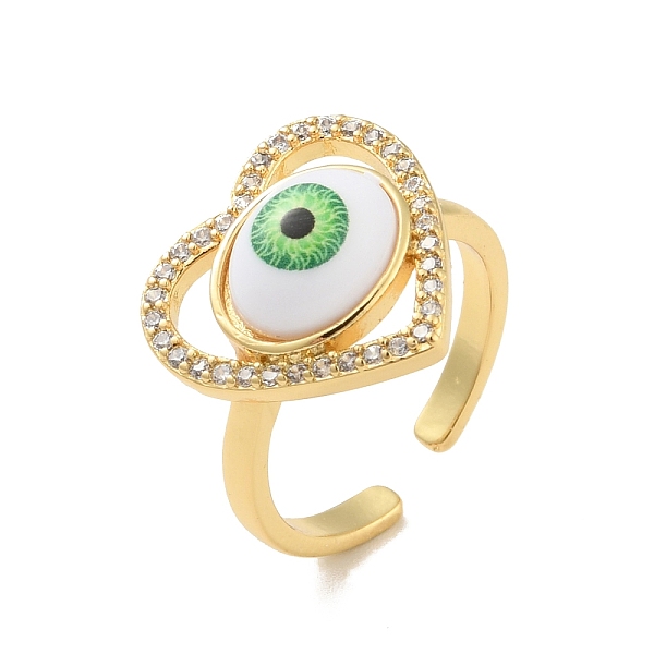 

PandaHall Cubic Zirconia Heart with Evil Eye Open Cuff Ring with Acrylic, Real 18K Gold Plated Brass Jewelry for Women, Cadmium Free & Lead...
