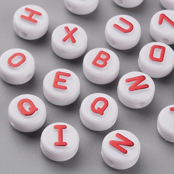 

PandaHall Opaque White Acrylic Beads, with Glitter Powder, Horizontal Hole, Flat Round with Random Letters, FireBrick, 10x6mm, Hole: 2mm..., Red