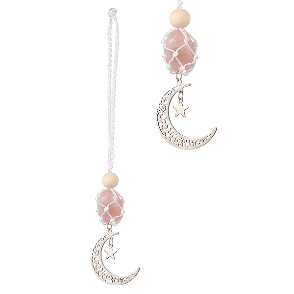 

PandaHall Moon 201 Stainless Steel Pendant Decorations, Wood Beads and Natural Rose Quartz Nuggets Beads Nylon Thread Hanging Ornament...