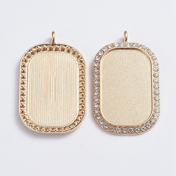 

PandaHall Alloy Big Pendant Cabochon Settings, Plain Edge Bezel Cups, with Rhinestone, Rectangle, Crystal, Light Gold, Tray: 23x38mm..., Clear