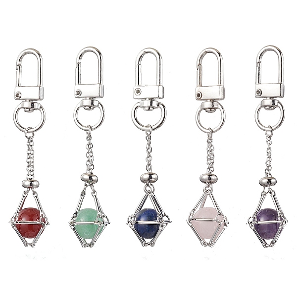 

PandaHall 304 Stainless Steel Chain Pouch Natural Gemstone Pendant Decorations, with Alloy Swivel Clasps, Stainless Steel Color, 77mm Mixed...