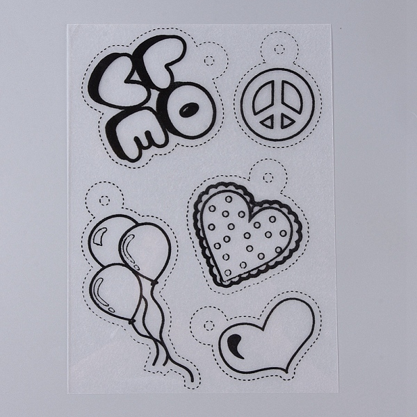 PandaHall Plastic Heat Shrink Film Paper, with Different Patterns for Kids Adults Creative DIY Craft, Heart & Balloon & Peace Sign & Word...