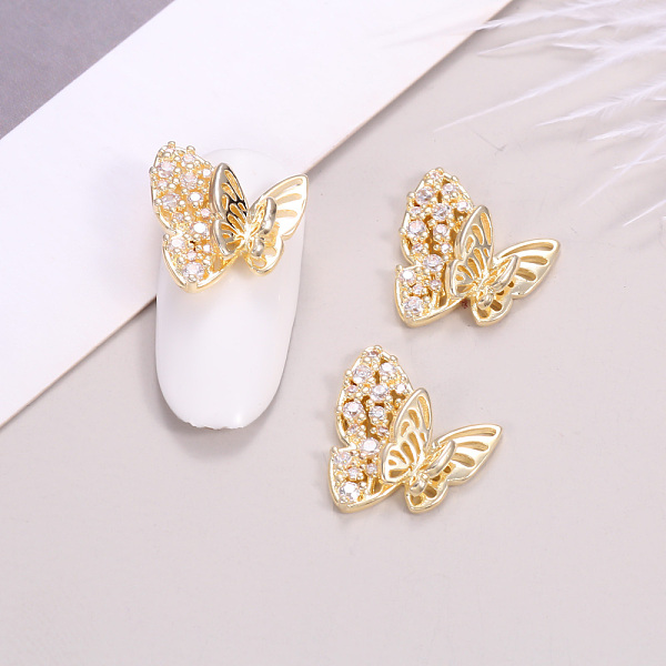 

PandaHall Butterfly Brass Micro Pave Clear Cubic Zirconia Cabochons, Nail Art Studs, Nail Art Decoration Accessories, Light Gold...