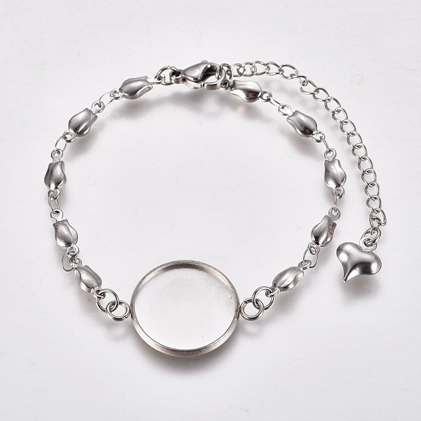 

PandaHall Valentine's Day 304 Stainless Steel Bracelet Making, with Lobster Claw Clasps, Flower Link Chains and Flat Round Cabochon Settings...