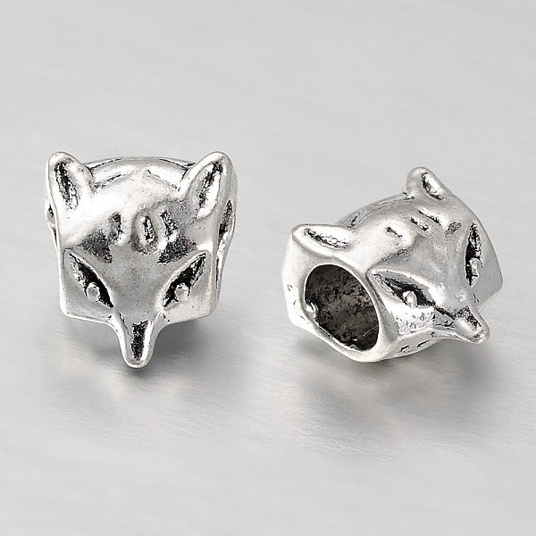 

PandaHall Fox Head Alloy European Beads, Large Hole Beads, Antique Silver, 10x9x7mm, Hole: 4mm Alloy Fox