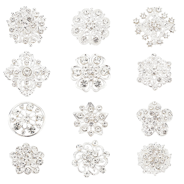 

PandaHall PH Clear Rhinestone Crystal Flower Brooches Pins for Wedding Party Alloy+Rhinestone Clear