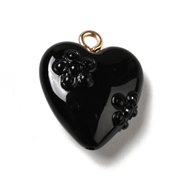 

PandaHall Opaque Resin Pendants, with Golden Tone Iron Loops, Heart with Flower, Black, 20x17x8.5mm, Hole: 2mm Iron+Resin Heart Black
