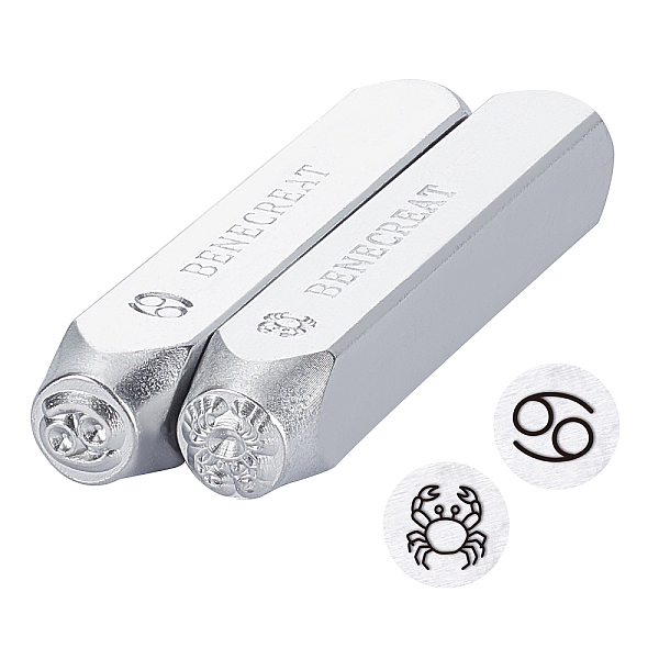 PandaHall Iron Seal Stamps, Stamping Tools, for Leather Craft, Cancer, 65.5x10mm, 2 patterns, 1pc/pattern, 2pcs Iron Cancer