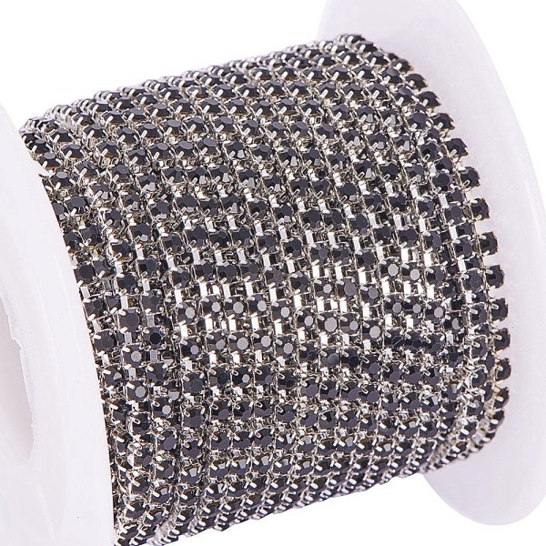 

PandaHall Brass Rhinestone Strass Chains, with Spool, Rhinestone Cup Chain, about 2880pcs Rhinestone/bundle, Grade A, Silver Color Plated..., Black