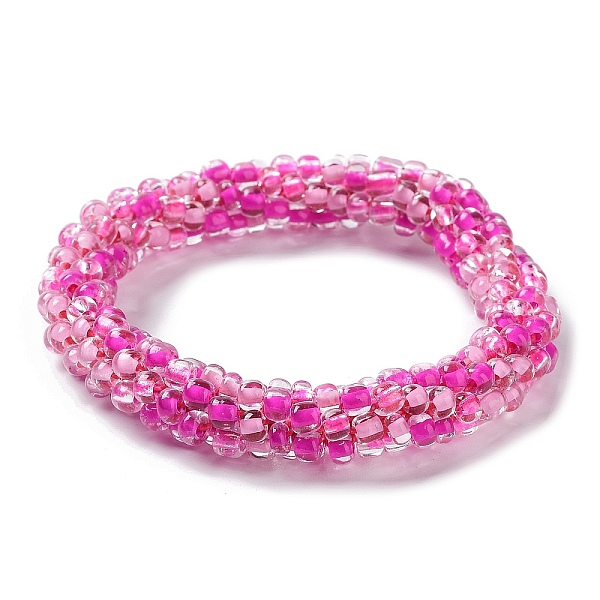 

PandaHall Crochet Glass Beads Braided Stretch Bracelet, Nepel Boho Style Bracelet, Fuchsia, Inner Diameter: 1-3/4 inch(4.5cm) Glass Round..., Pink