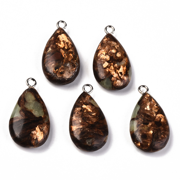 

PandaHall Assembled Synthetic Bronzite and Aqua Terra Jasper Pendants, with Iron Loop, Teardrop, Platinum, 28~29x15~16x6mm, Hole: 2mm Aqua...