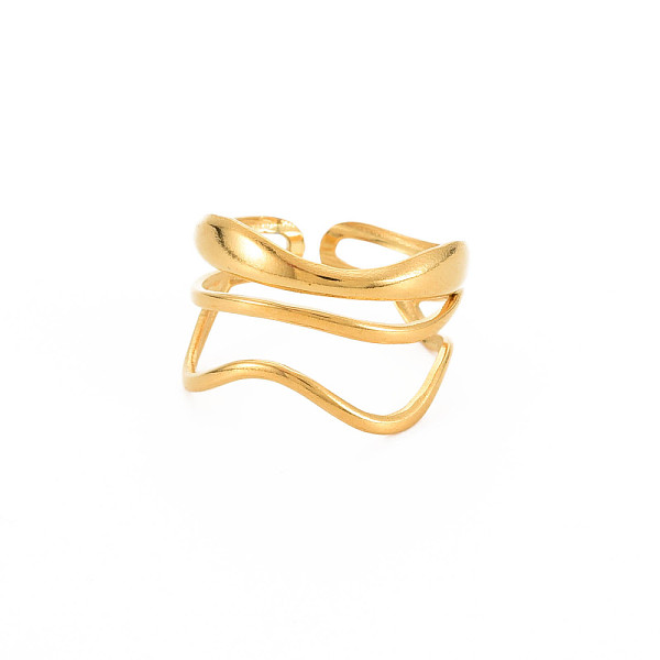 

PandaHall Ion Plating(IP) 304 Stainless Steel Wave Wrap Open Cuff Ring for Women, Nickel Free, Real 18K Gold Plated, US Size 6 3/4(17.1mm)...