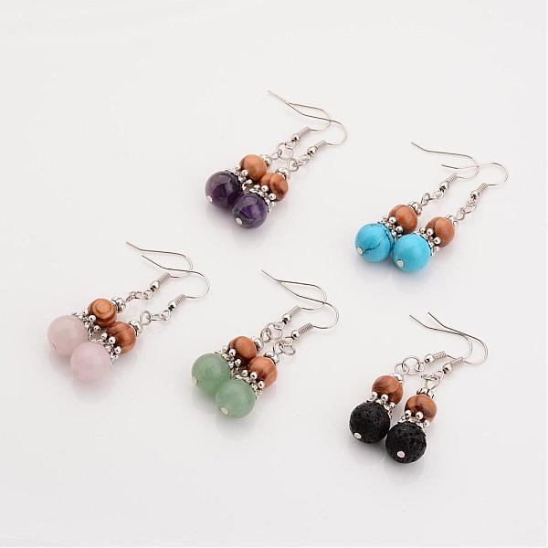 

PandaHall Natural or Synthetic Natural & Synthetic Mixed Stone Dangle Earrings, with Wood Beads and Metal Findings, 48mm, Pin: 0.6mm Mixed...