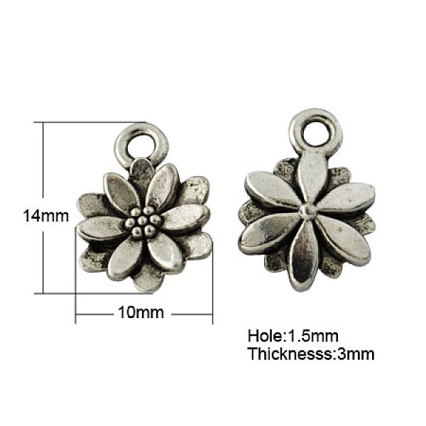 

PandaHall Tibetan Style Pendants, Lead Free, Flower, Antique Silver, 14x10x3mm, Hole: 1.5mm Alloy Flower