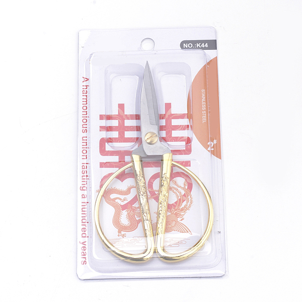 

PandaHall 2cr13 Stainless Steel Scissors, Embossed with Dragon and Phoenix Pattern, Gold, 165x89x10mm, Box: 21x11x1.2cm Stainless Steel Gold