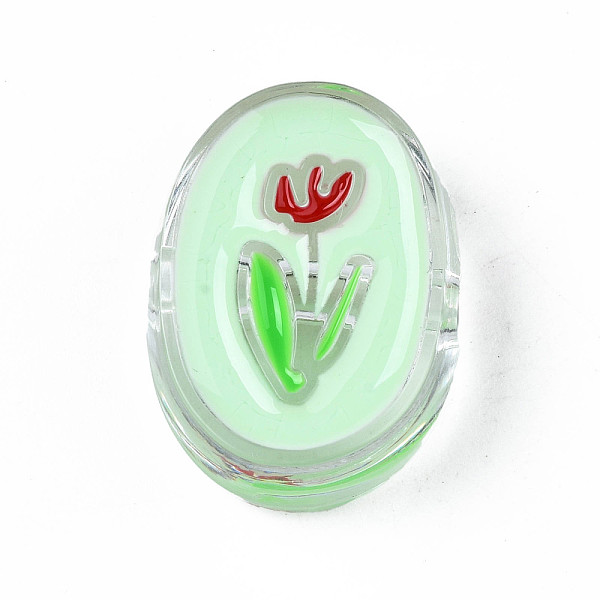 

PandaHall Transparent Acrylic Enamel Beads, Oval with Flower, Aquamarine, 23x17x9mm, Hole: 3.5mm Acrylic Oval Green