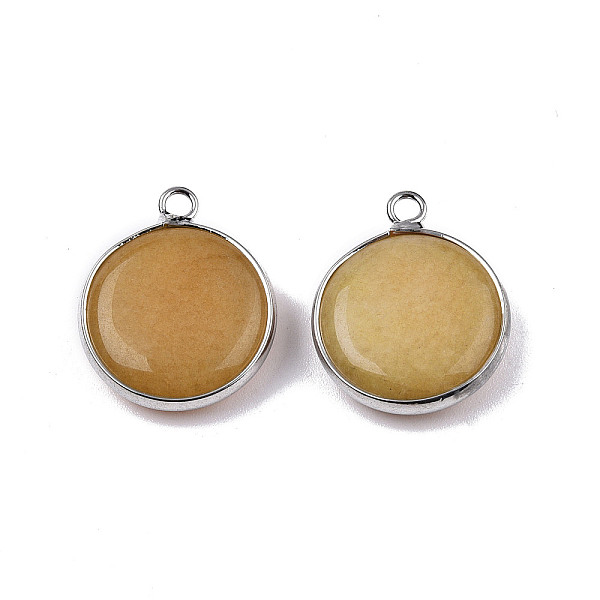 

PandaHall Natural White Jade Pendants, with Platinum Tone Brass Edge, Dyed & Heated, Flat Round Charm, Peru, 23x19x6mm, Hole: 2mm White Jade..., Brown