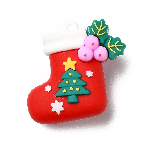 

PandaHall PVC Plastic Pendants, Christmas Sock with Holly Leaves & Tree, Red, 40x40x18.5mm, Hole: 3mm PVC Christmas Socking Red