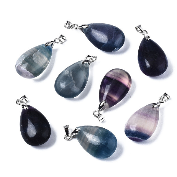 

PandaHall Natural Fluorite Pendants, with Alloy Findings, teardrop, Platinum, 23~24x14x8mm, Hole: 4x5mm Fluorite Teardrop