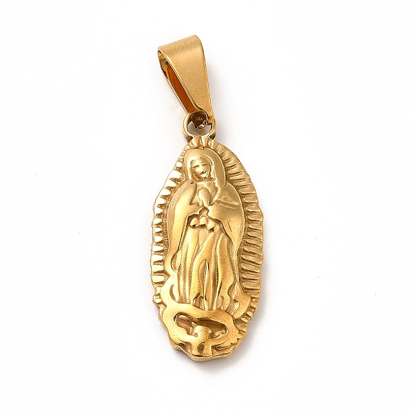 

PandaHall Vacuum Plating 201 Stainless Steel Pendants, Oval with Virgin Mary, Golden, 25x11x3.5mm, Hole: 8x4mm 201 Stainless Steel Oval